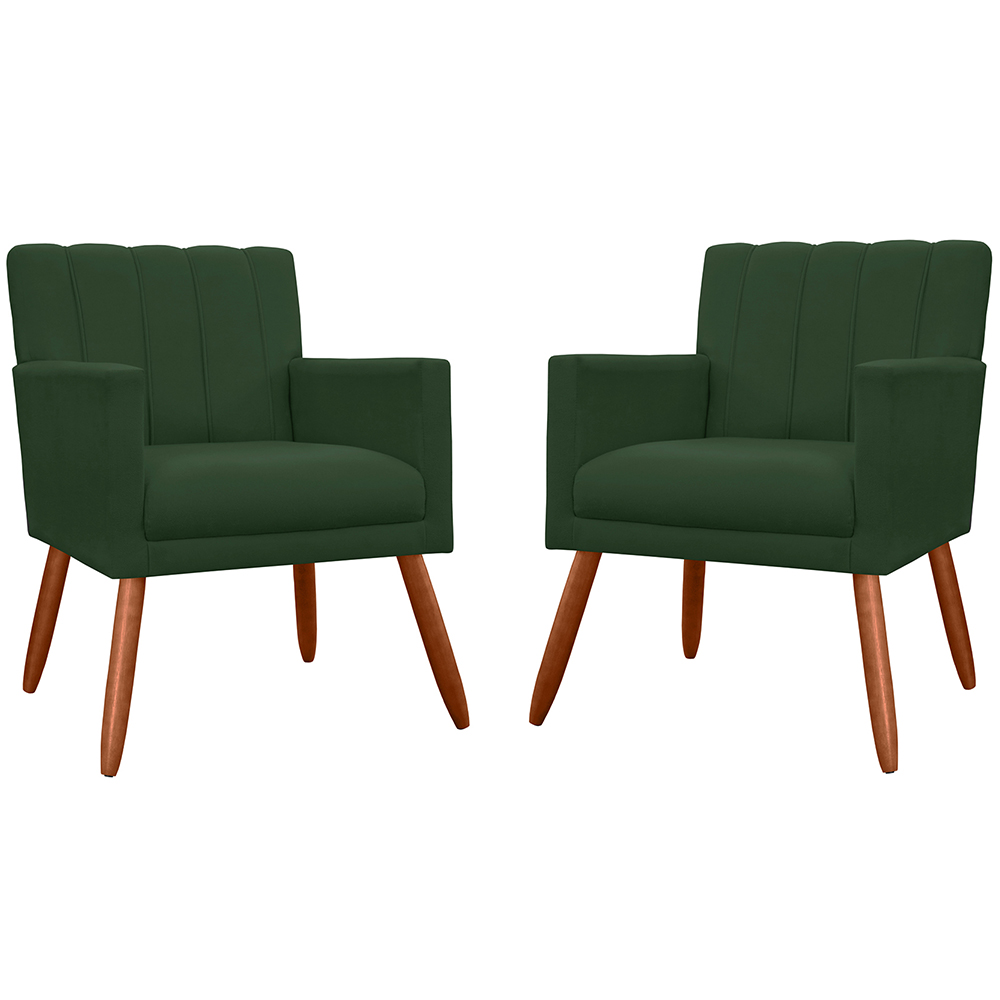 Kit 02 Poltronas Decorativas Cecilia Pés Palito Suede Verde - DS Estofados