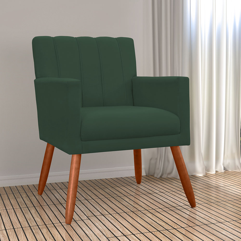 Kit 02 Poltronas Decorativas Cecilia Pés Palito Suede Verde - DS Estofados