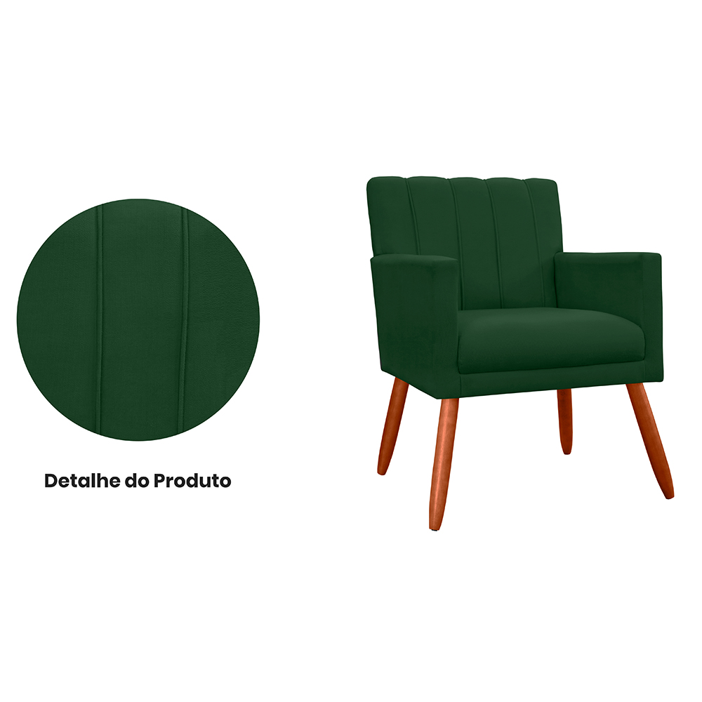 Kit 02 Poltronas Decorativas Cecilia Pés Palito Suede Verde - DS Estofados