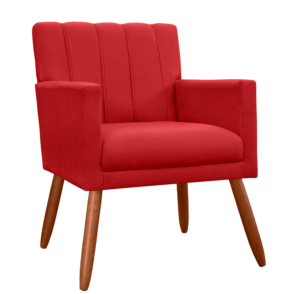Kit 02 Poltronas Decorativas Cecilia Pés Palito Suede Vermelho - DS Estofados