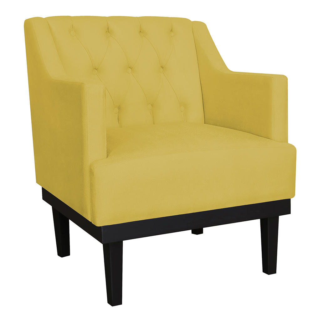 Kit 02 Poltronas Decorativas Clássica Com Base Madeira Suede Amarelo - DS Estofados
