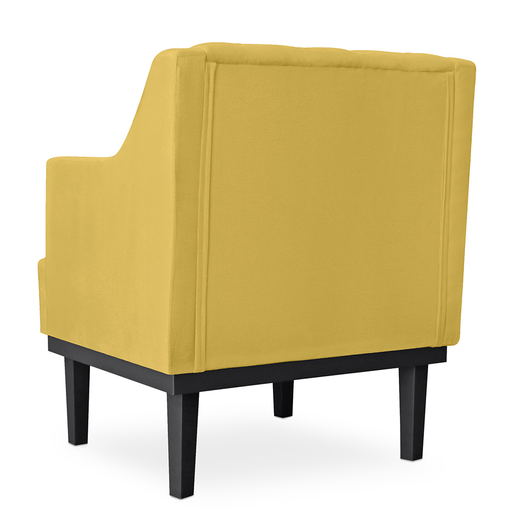 Kit 02 Poltronas Decorativas Clássica Com Base Madeira Suede Amarelo - DS Estofados