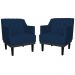 Kit 02 Poltronas Decorativas Clássica Com Base Madeira Suede Azul Marinho - DS Estofados