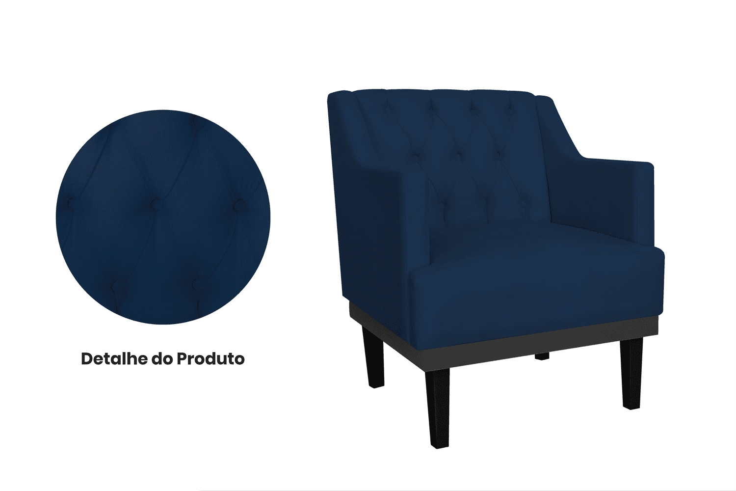 Kit 02 Poltronas Decorativas Clássica Com Base Madeira Suede Azul Marinho - DS Estofados