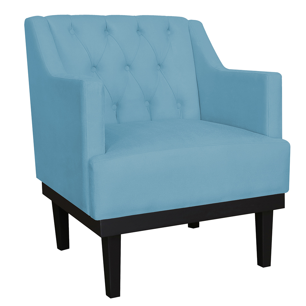 Kit 02 Poltronas Decorativas Clássica Com Base Madeira Suede Azul Turquesa - DS Estofados