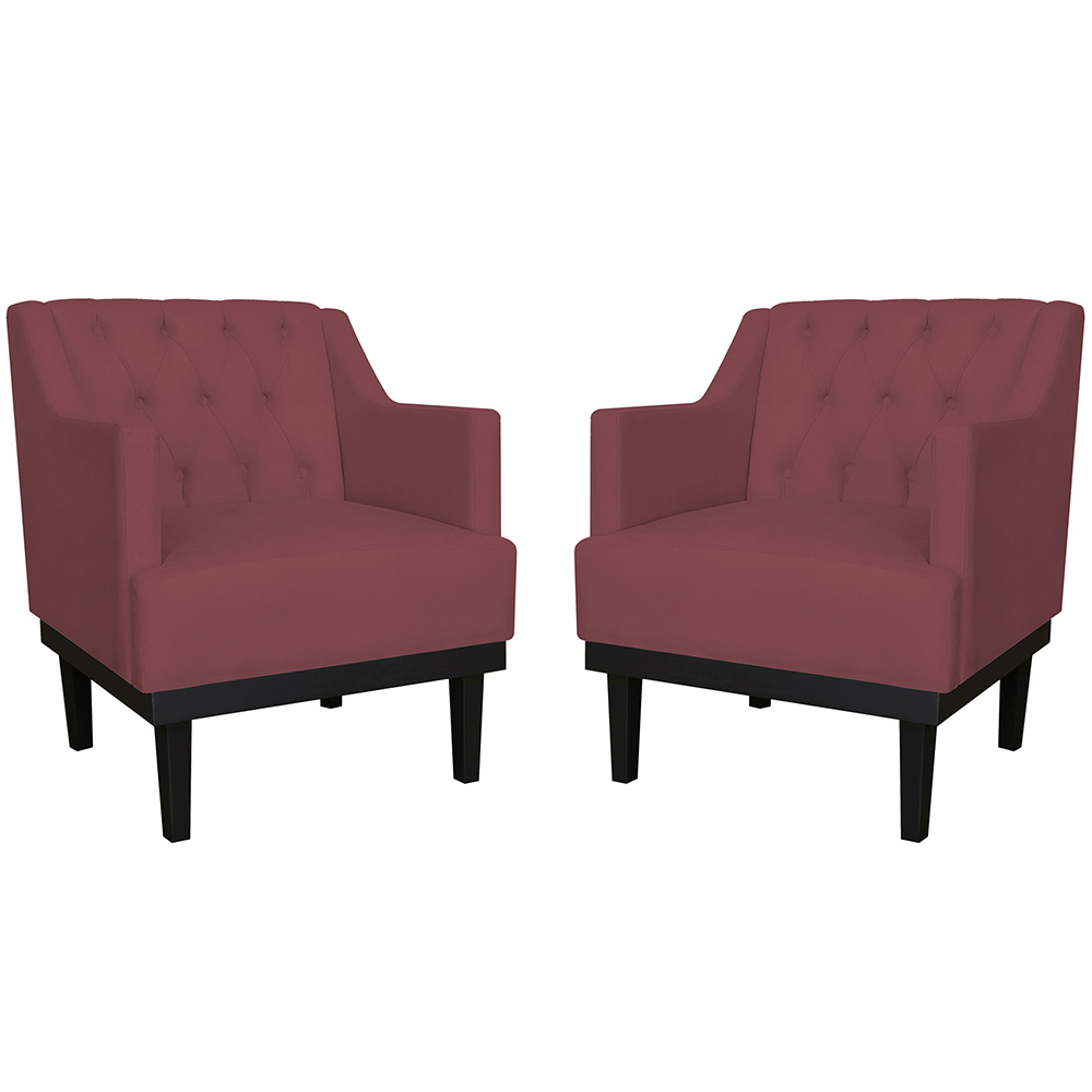 Kit 02 Poltronas Decorativas Clássica Com Base Madeira Suede Bordô - DS Estofados