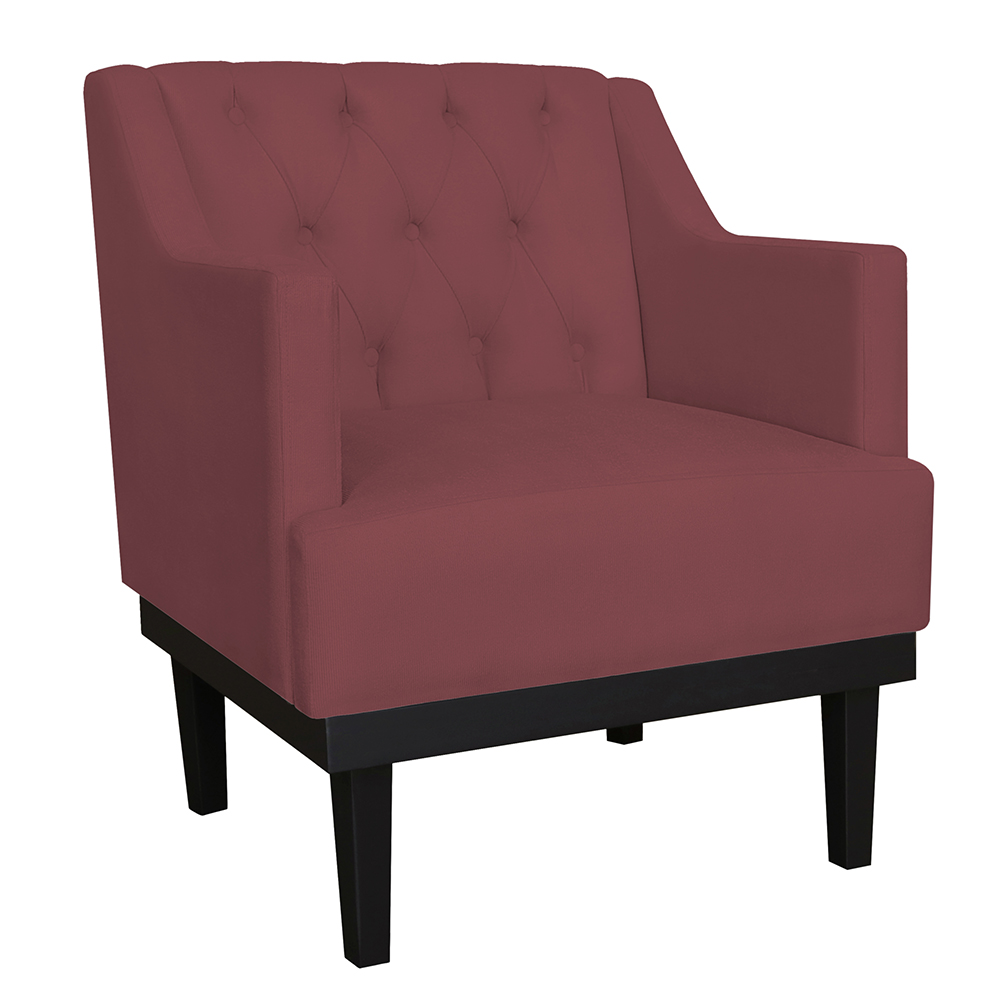 Kit 02 Poltronas Decorativas Clássica Com Base Madeira Suede Bordô - DS Estofados