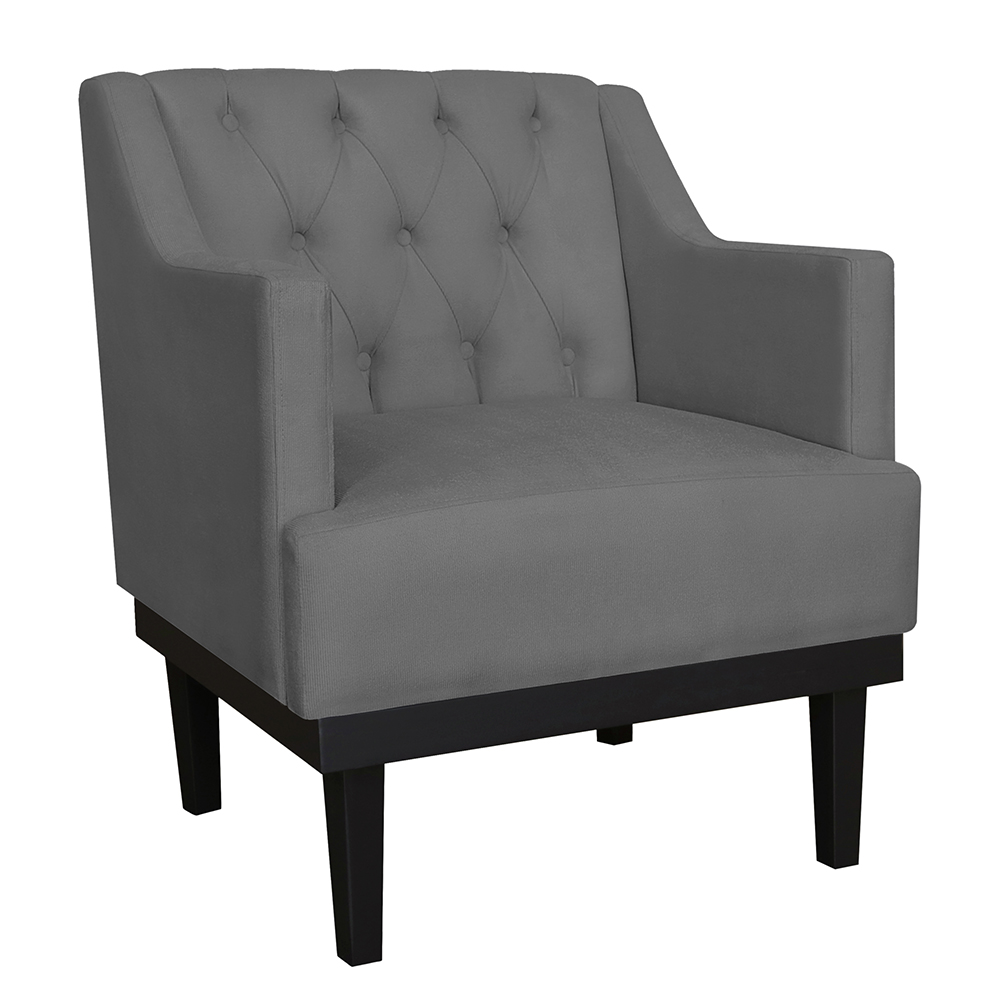 Kit 02 Poltronas Decorativas Clássica Com Base Madeira Suede Cinza - DS Estofados