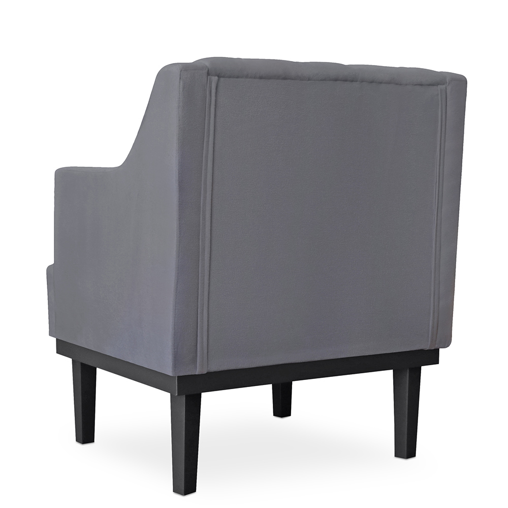 Kit 02 Poltronas Decorativas Clássica Com Base Madeira Suede Cinza - DS Estofados