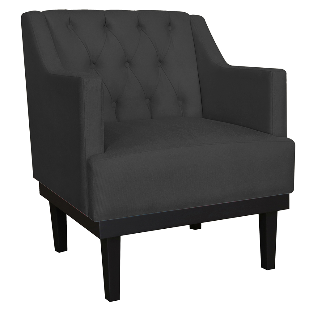 Kit 02 Poltronas Decorativas Clássica Com Base Madeira Suede Preto - DS Estofados
