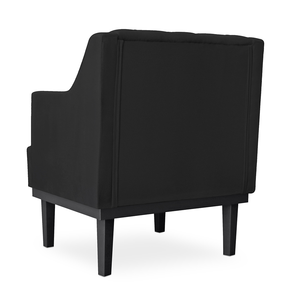 Kit 02 Poltronas Decorativas Clássica Com Base Madeira Suede Preto - DS Estofados