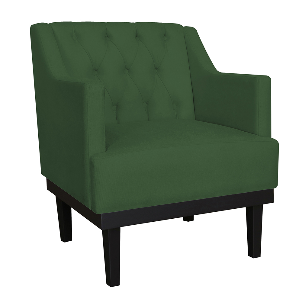 Kit 02 Poltronas Decorativas Clássica Com Base Madeira Suede Verde - DS Estofados