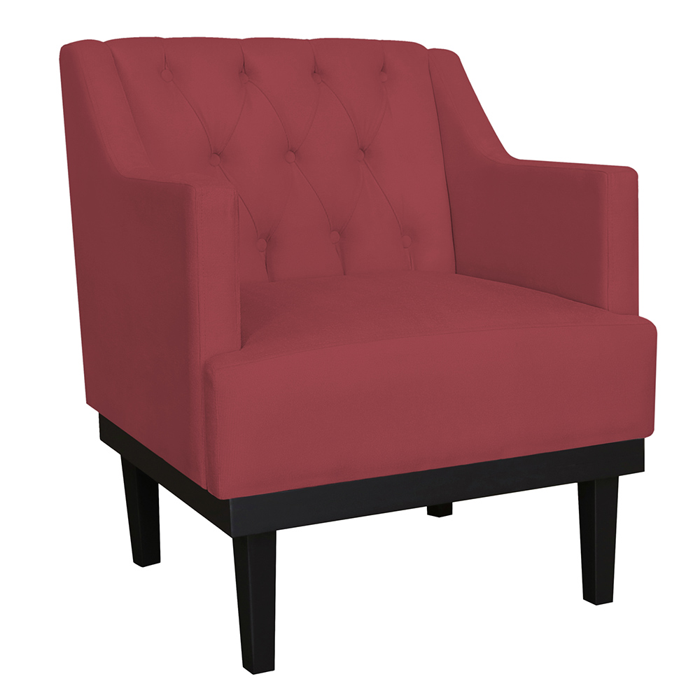 Kit 02 Poltronas Decorativas Clássica Com Base Madeira Suede Vermelho - DS Estofados