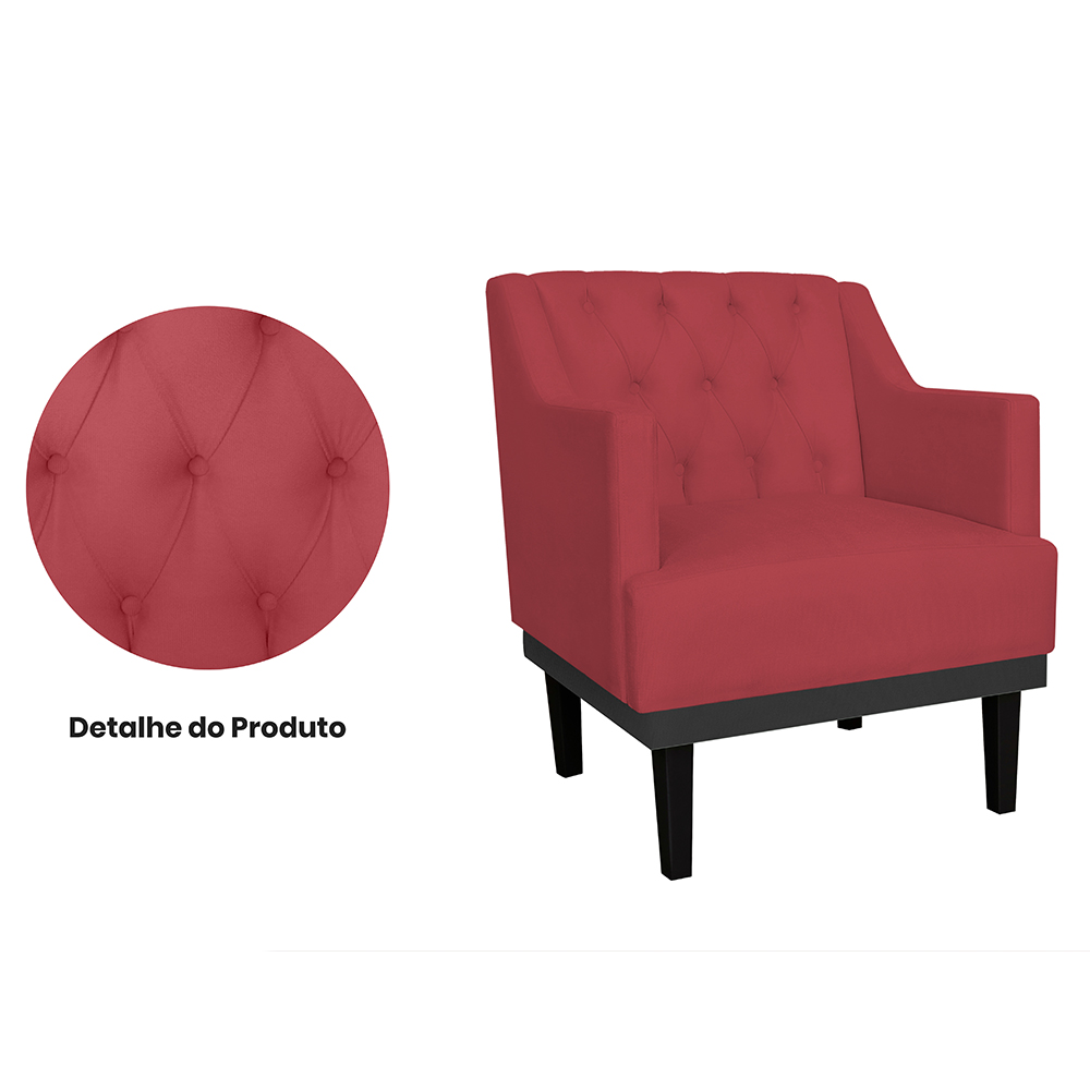 Kit 02 Poltronas Decorativas Clássica Com Base Madeira Suede Vermelho - DS Estofados