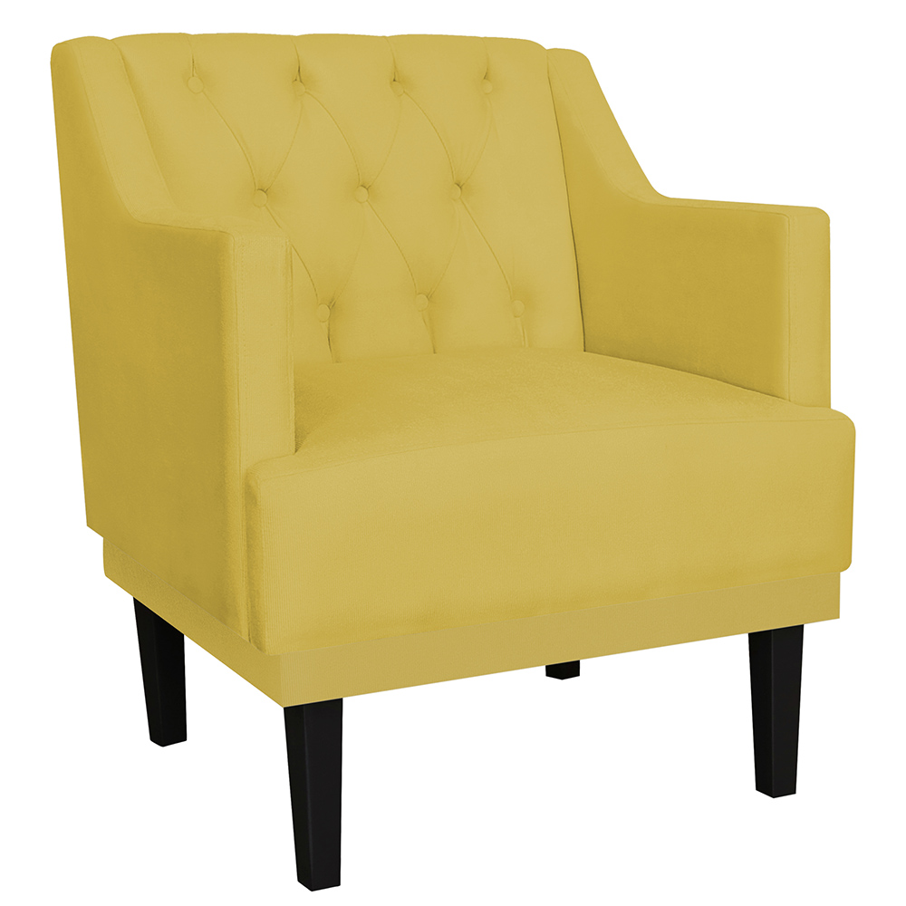 Kit 02 Poltronas Decorativas Clássica Pés Trapézio Suede Amarelo - DS Estofados