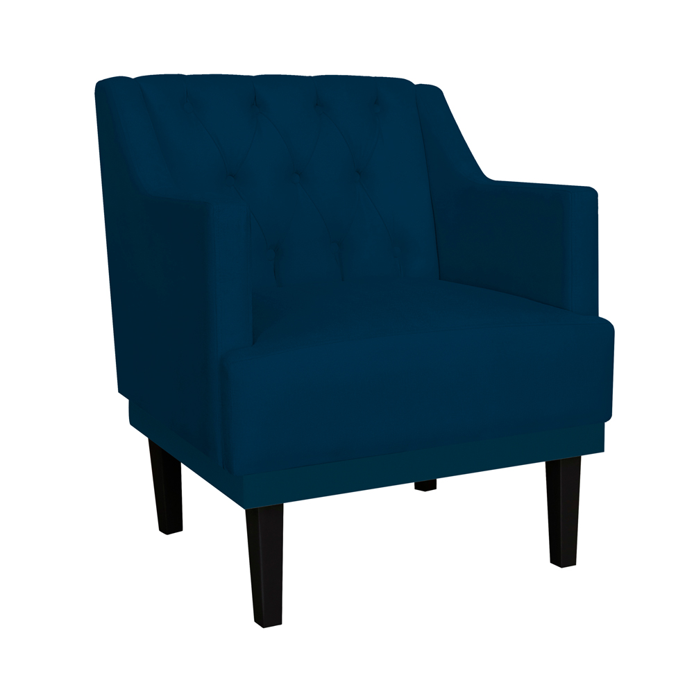 Kit 02 Poltronas Decorativas Clássica Pés Trapézio Suede Azul Marinho - DS Estofados