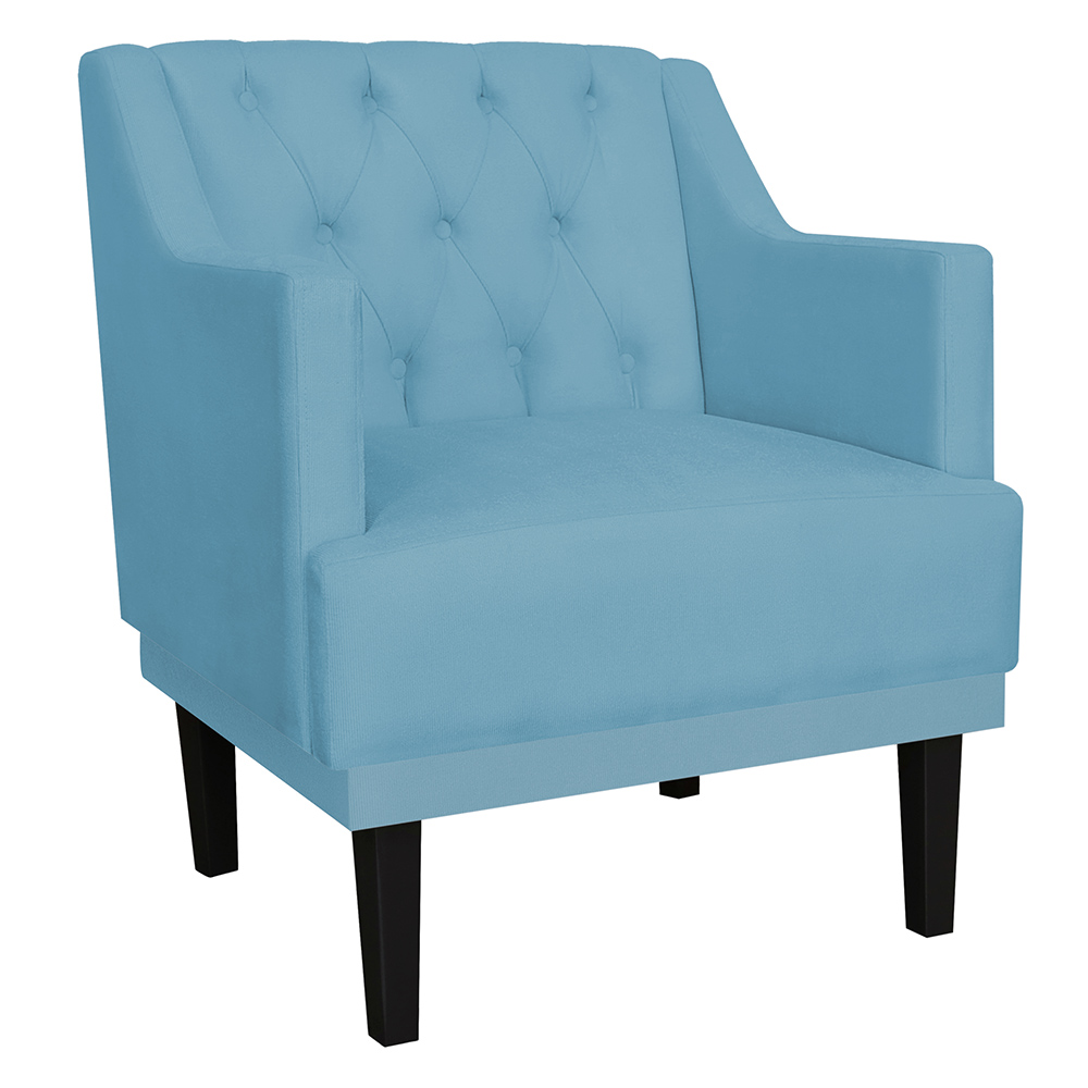 Kit 02 Poltronas Decorativas Clássica Pés Trapézio Suede Azul Turquesa - DS Estofados