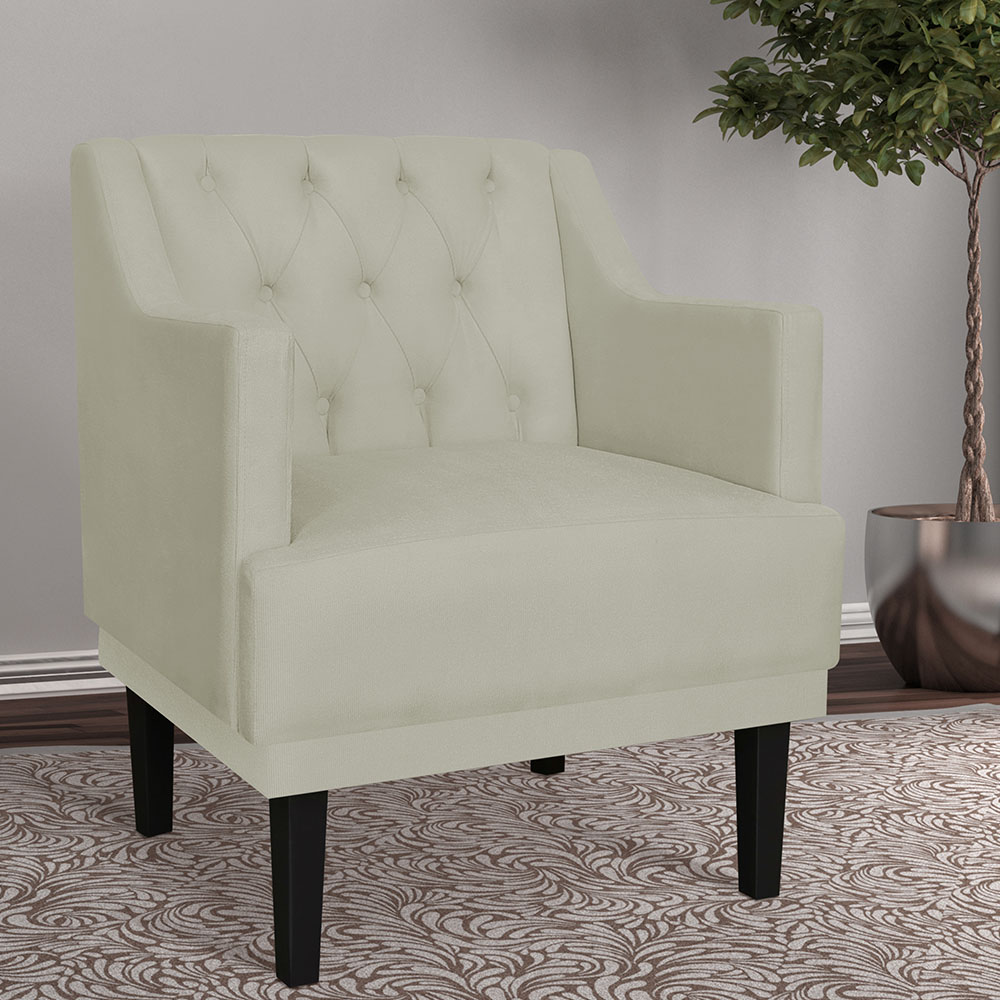 Kit 02 Poltronas Decorativas Clássica Pés Trapézio Suede Bege - DS Estofados