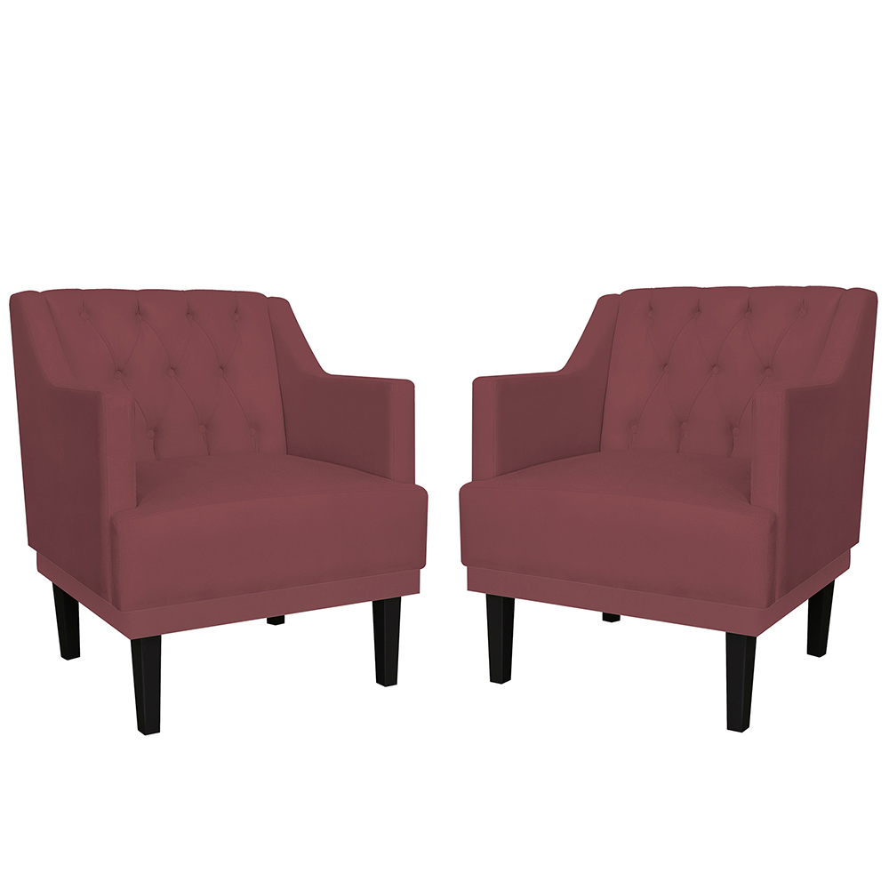Kit 02 Poltronas Decorativas Clássica Pés Trapézio Suede Bordô - DS Estofados