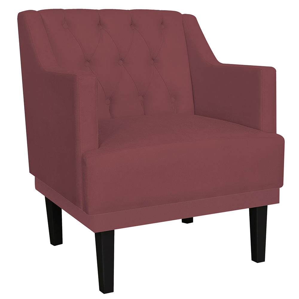Kit 02 Poltronas Decorativas Clássica Pés Trapézio Suede Bordô - DS Estofados