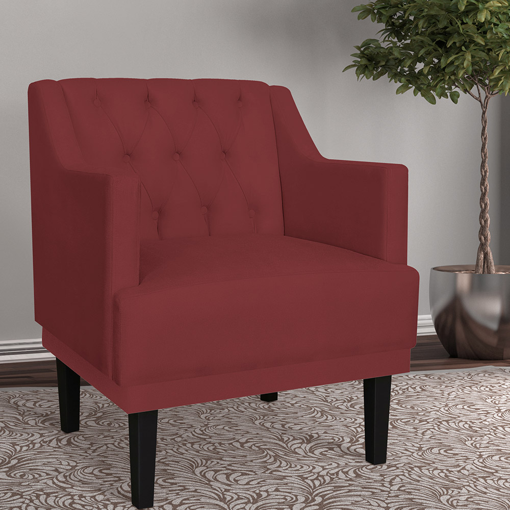 Kit 02 Poltronas Decorativas Clássica Pés Trapézio Suede Bordô - DS Estofados