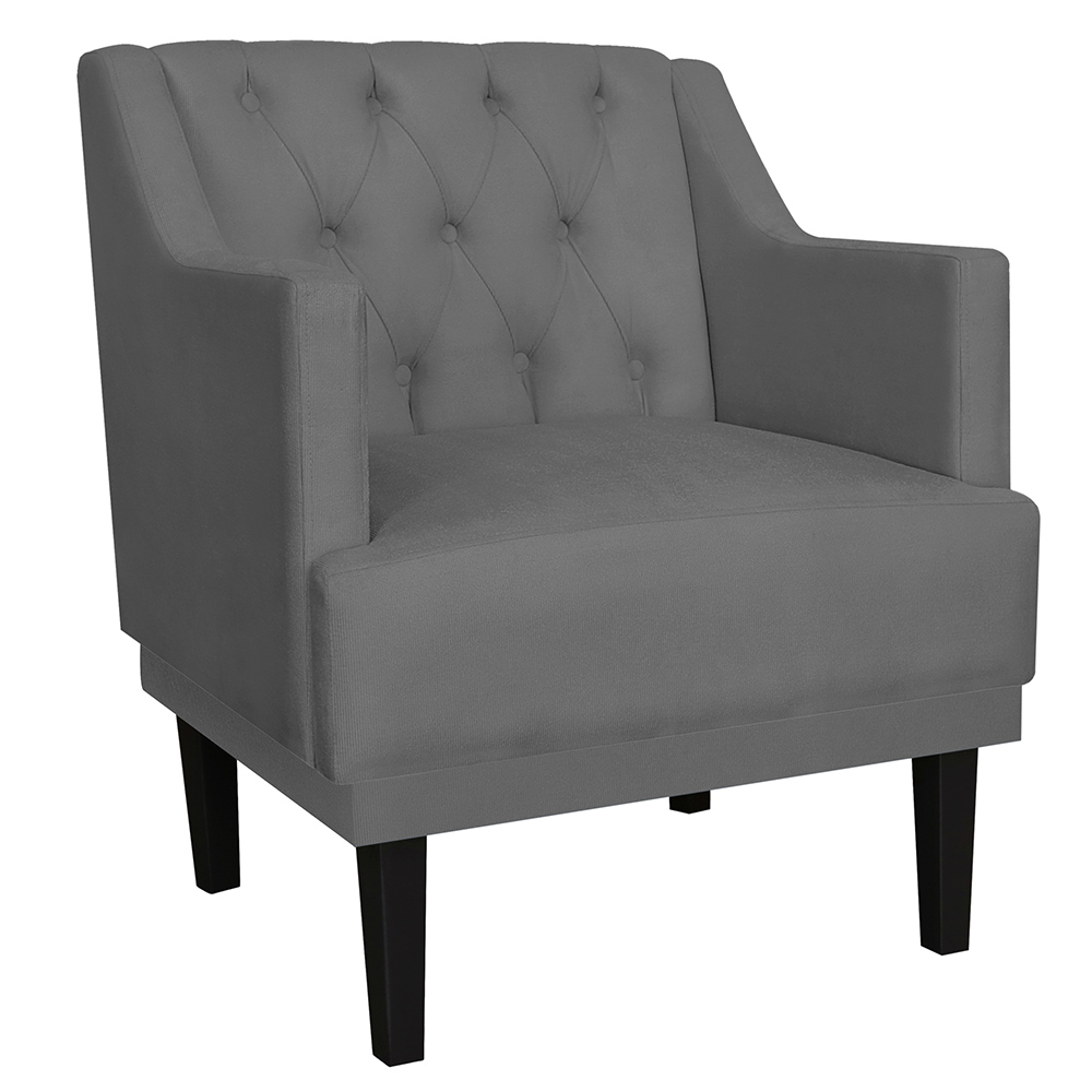 Kit 02 Poltronas Decorativas Clássica Pés Trapézio Suede Cinza - DS Estofados