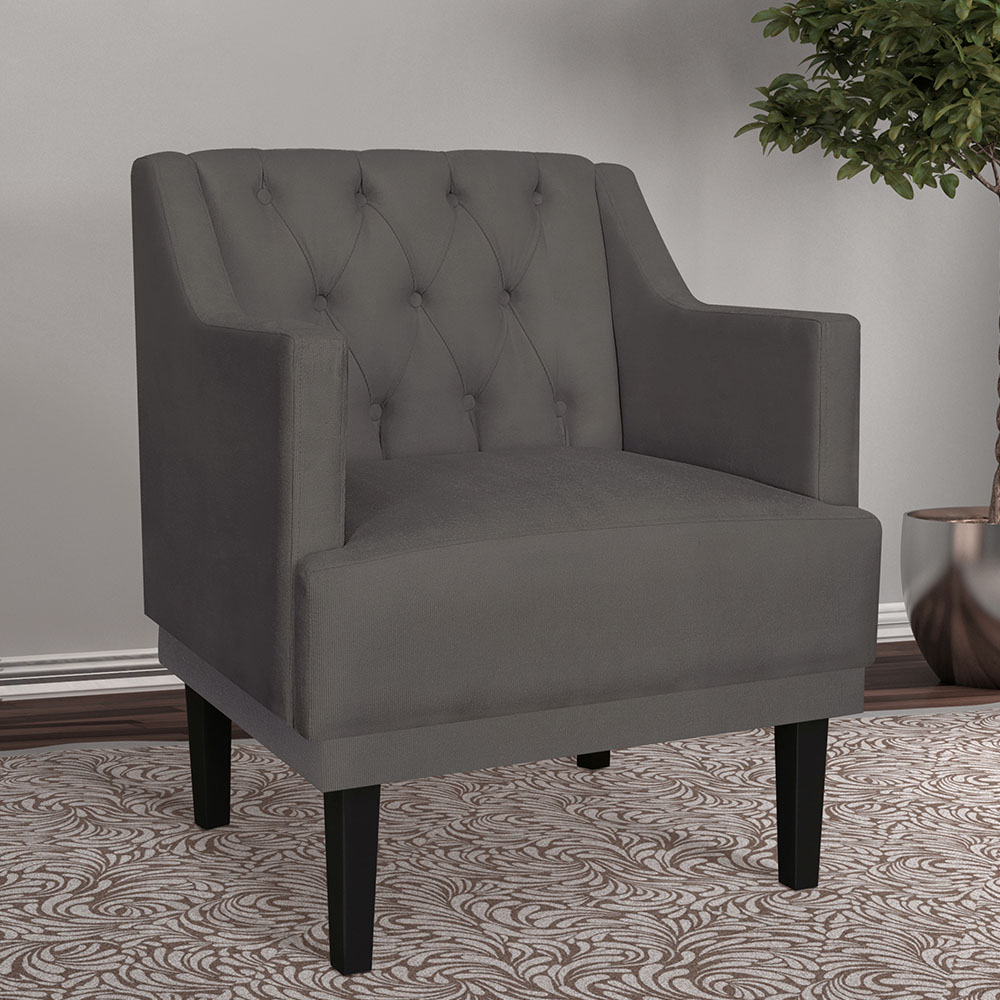 Kit 02 Poltronas Decorativas Clássica Pés Trapézio Suede Cinza - DS Estofados