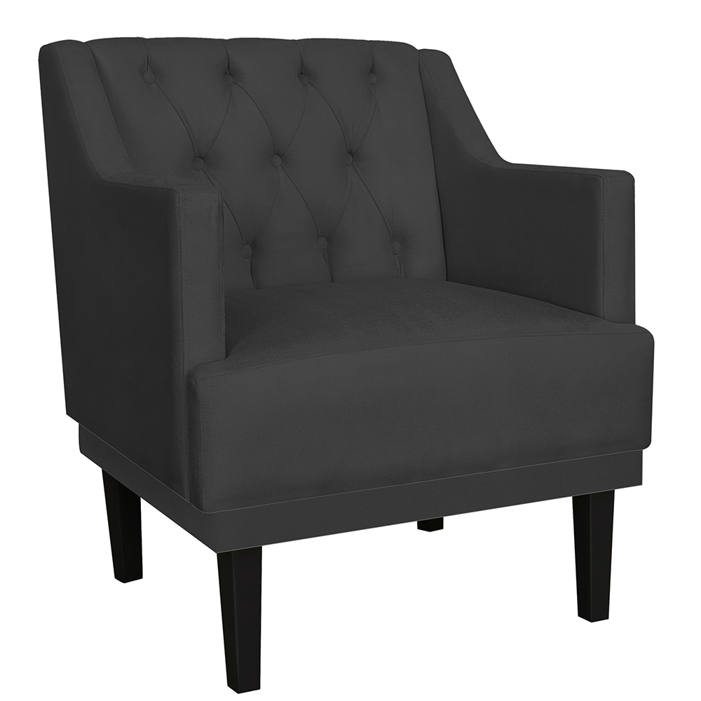 Kit 02 Poltronas Decorativas Clássica Pés Trapézio Suede Preto - DS Estofados