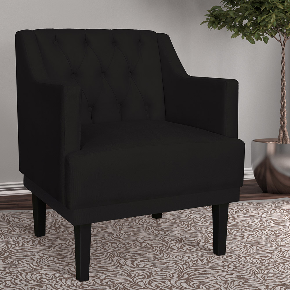 Kit 02 Poltronas Decorativas Clássica Pés Trapézio Suede Preto - DS Estofados