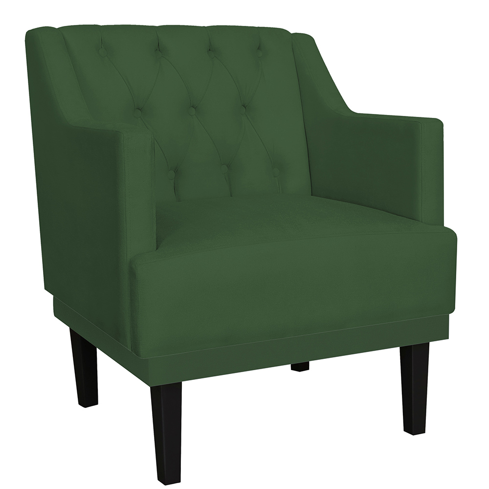 Kit 02 Poltronas Decorativas Clássica Pés Trapézio Suede Verde - DS Estofados