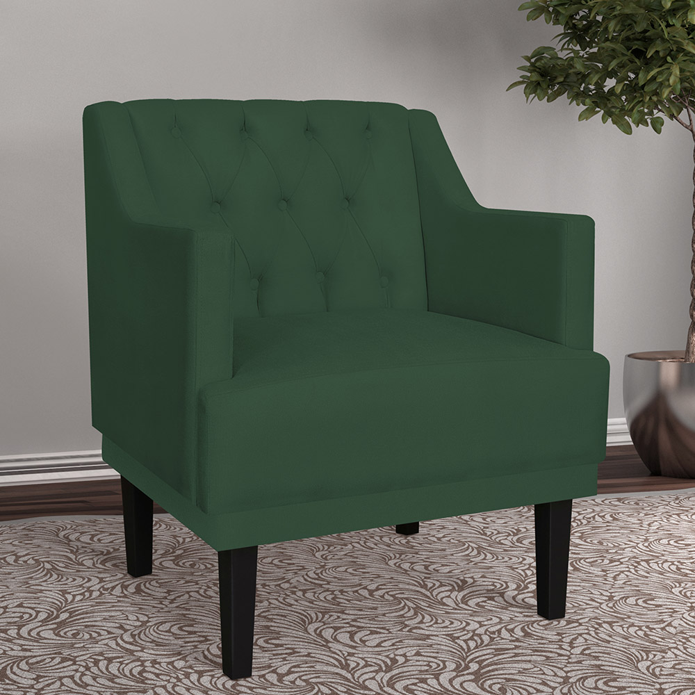 Kit 02 Poltronas Decorativas Clássica Pés Trapézio Suede Verde - DS Estofados