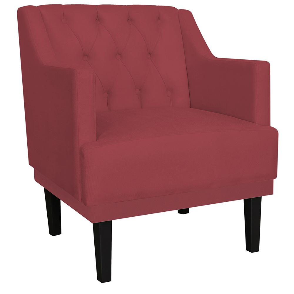 Kit 02 Poltronas Decorativas Clássica Pés Trapézio Suede Vermelho - DS Estofados