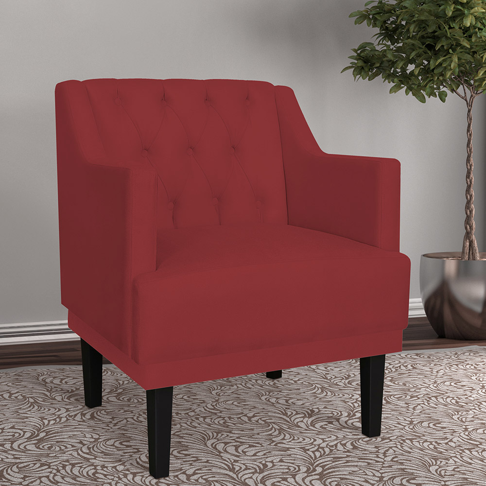 Kit 02 Poltronas Decorativas Clássica Pés Trapézio Suede Vermelho - DS Estofados
