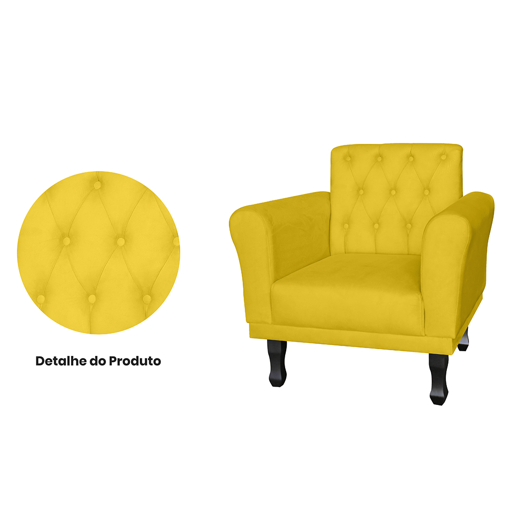 Kit 02 Poltronas Decorativas Classic Pés Luis XV Suede Amarelo - DS Estofados