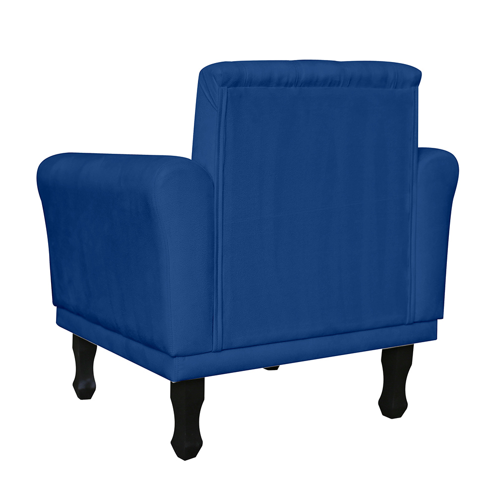 Kit 02 Poltronas Decorativas Classic Pés Luis XV Suede Azul Marinho - DS Estofados