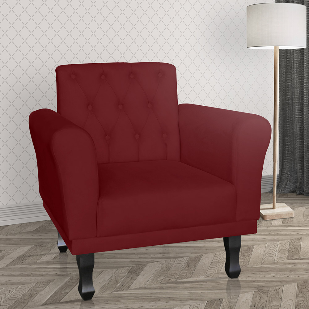 Kit 02 Poltronas Decorativas Classic Pés Luis XV Suede Bordô - DS Estofados