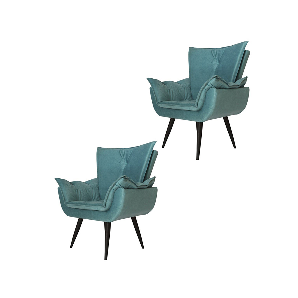 Kit 02 Poltronas Decorativas Emília Aba Pés Palito Suede Azul - DS Móveis