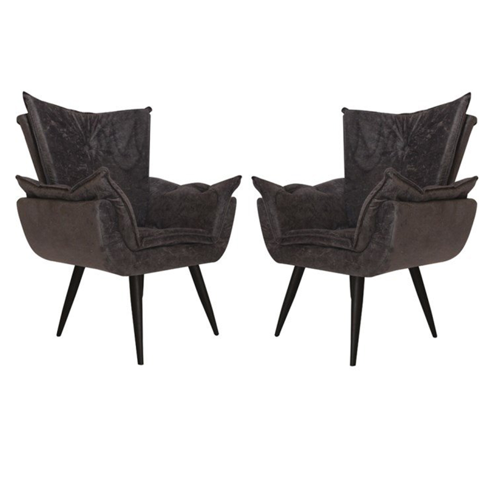 Kit 02 Poltronas Decorativas Emília Aba Pés Palito Suede Grafite - DS Móveis