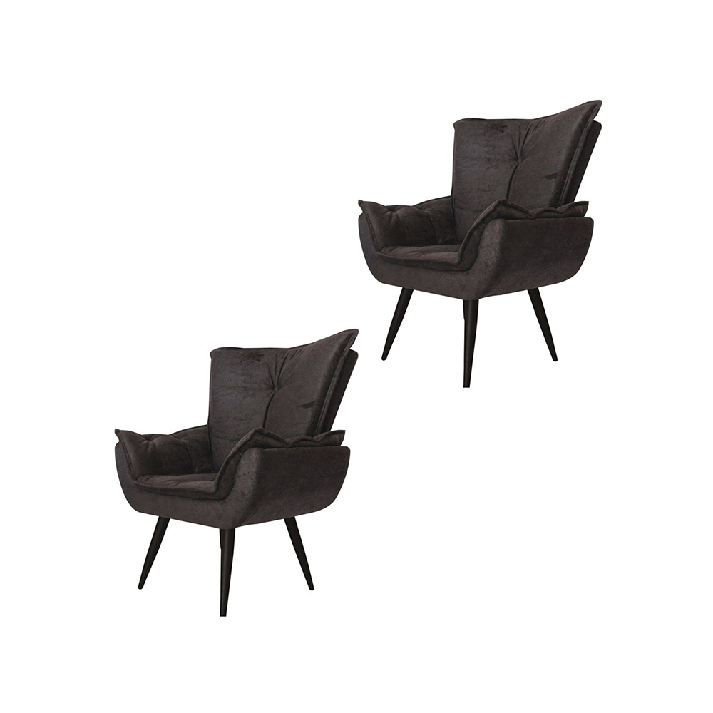 Kit 02 Poltronas Decorativas Emília Aba Pés Palito Suede Preto - DS Móveis