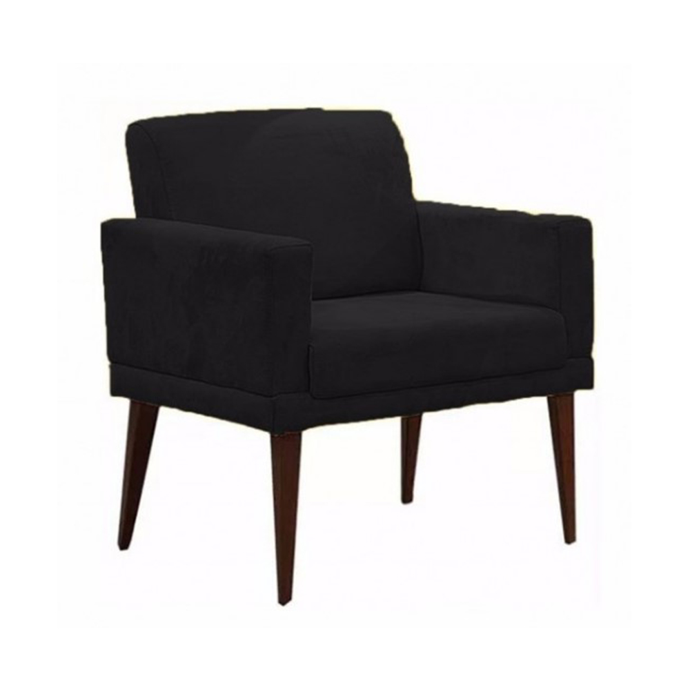 Kit 02 Poltronas Decorativas Emília Pés Palito Suede Preto - DS Móveis
