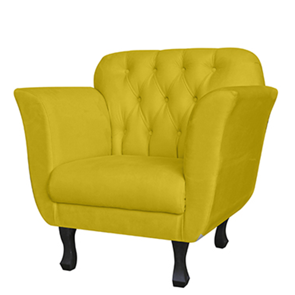 Kit 02 Poltronas Decorativas Helena Pés Luis XV Suede Amarelo - DS Estofados