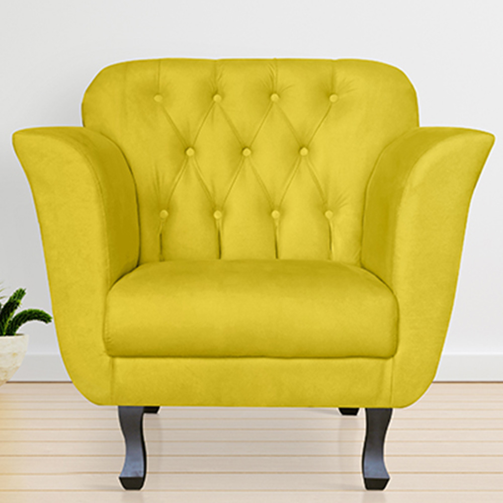Kit 02 Poltronas Decorativas Helena Pés Luis XV Suede Amarelo - DS Estofados