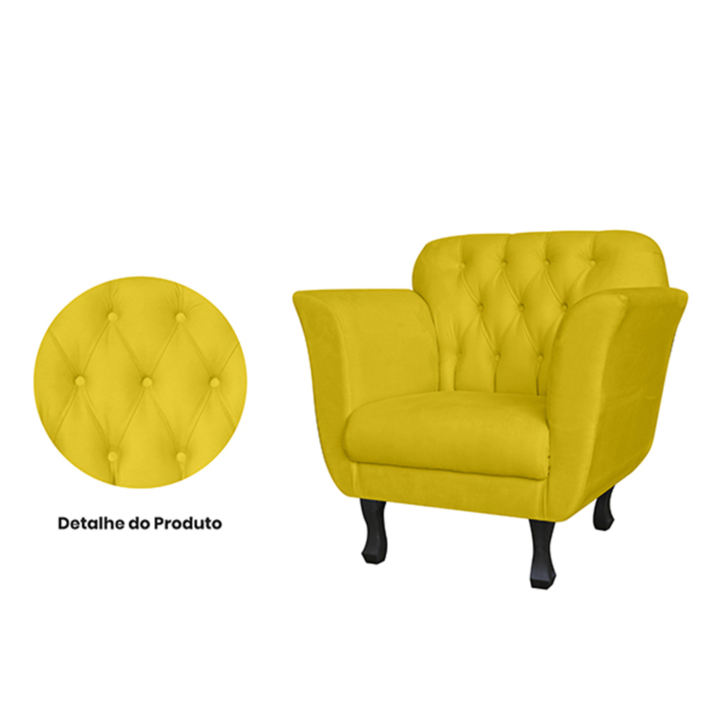 Kit 02 Poltronas Decorativas Helena Pés Luis XV Suede Amarelo - DS Estofados