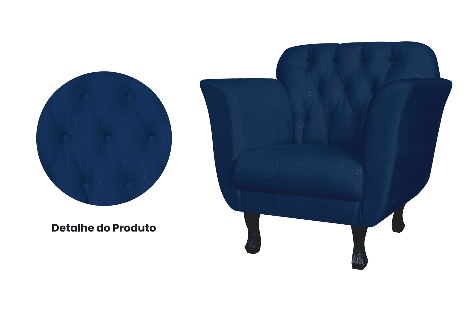 Kit 02 Poltronas Decorativas Helena Pés Luis XV Suede Azul Marinho - DS Estofados