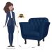 Kit 02 Poltronas Decorativas Helena Pés Luis XV Suede Azul Marinho - DS Estofados