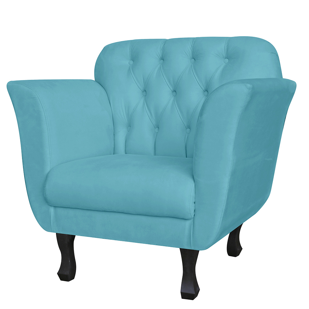 Kit 02 Poltronas Decorativas Helena Pés Luis XV Suede Azul Turquesa - DS Estofados
