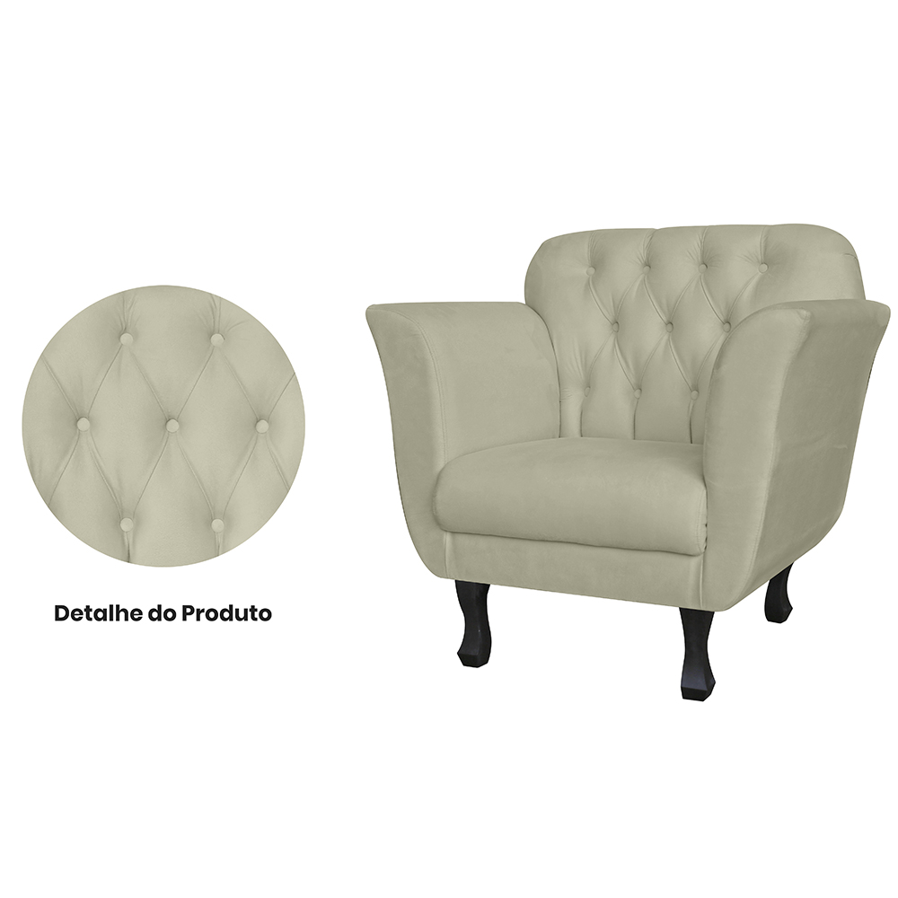 Kit 02 Poltronas Decorativas Helena Pés Luis XV Suede Bege - DS Estofados