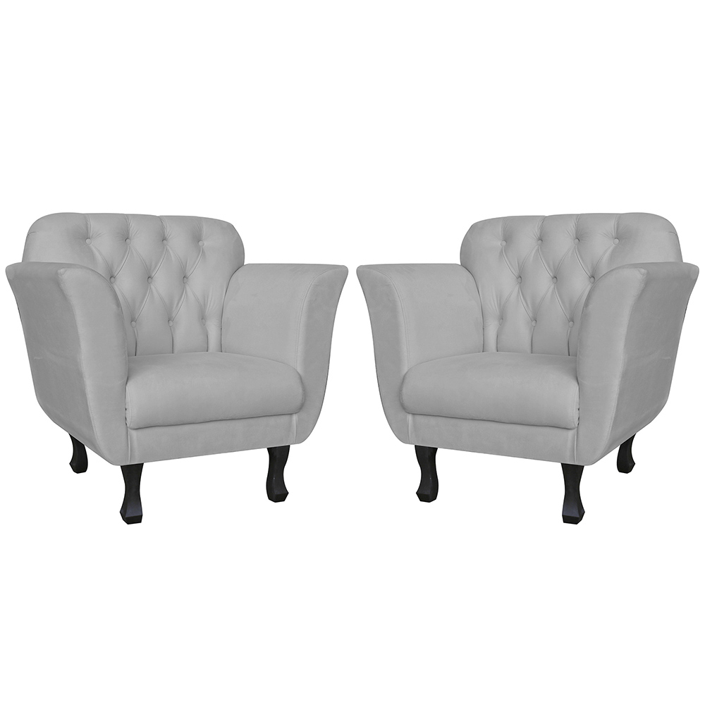 Kit 02 Poltronas Decorativas Helena Pés Luis XV Suede Branco - DS Estofados