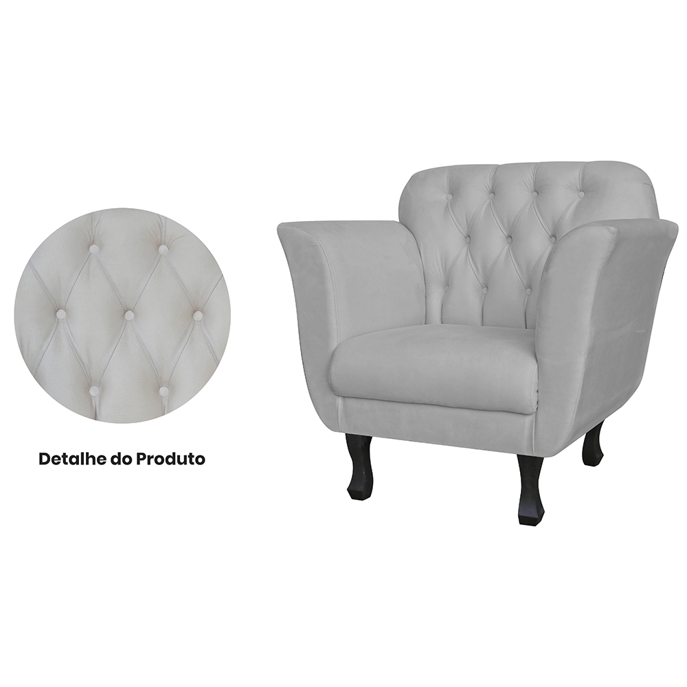 Kit 02 Poltronas Decorativas Helena Pés Luis XV Suede Branco - DS Estofados