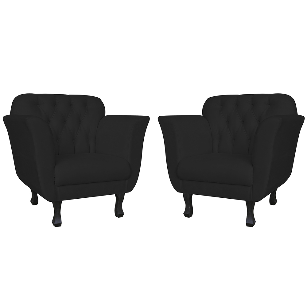Kit 02 Poltronas Decorativas Helena Pés Luis XV Suede Preto - DS Estofados